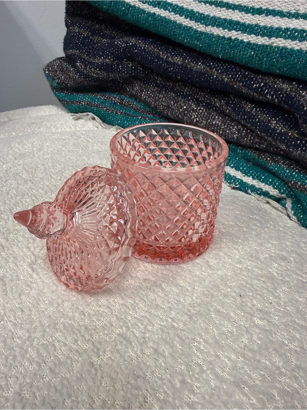 Pink Pressed Glass Jar with Lid - Picture 2 of 2